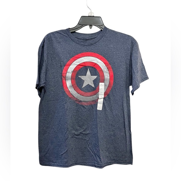 Captain America Signature Sheild Logo Blue Unisex T-Shirt - Picture 1 of 4